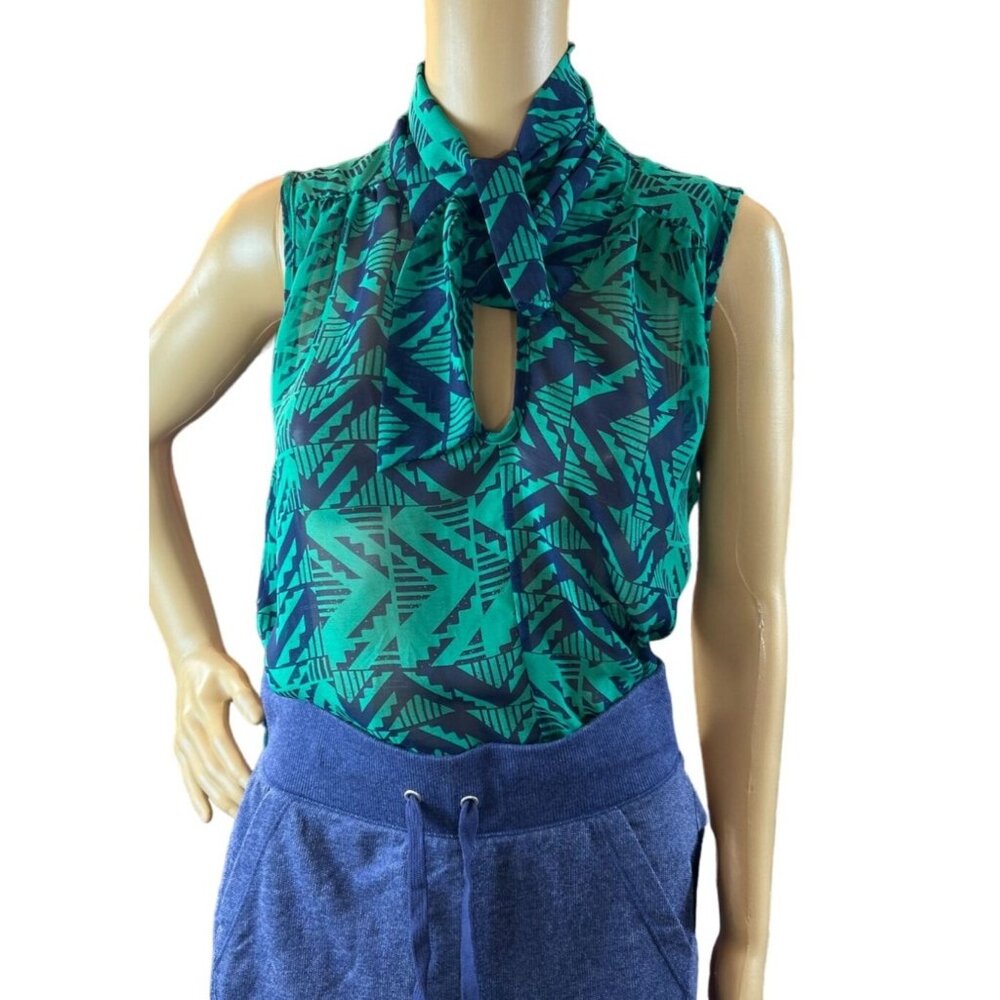 Paper Crane Printed Tie-neck Sleeveless Blouse‎ Size Small